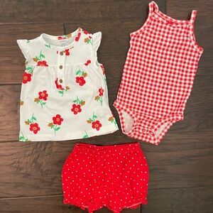 3-Piece Carter’s Red and White Floral and Gingham Outfit Set